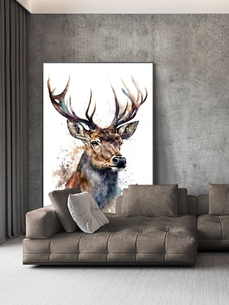 Large Abstract Deer Oil Painting on Canvas, Original Hand-painted Stag Canvas Wall Art, Modern Animal Painting for Living Room, Home Décor