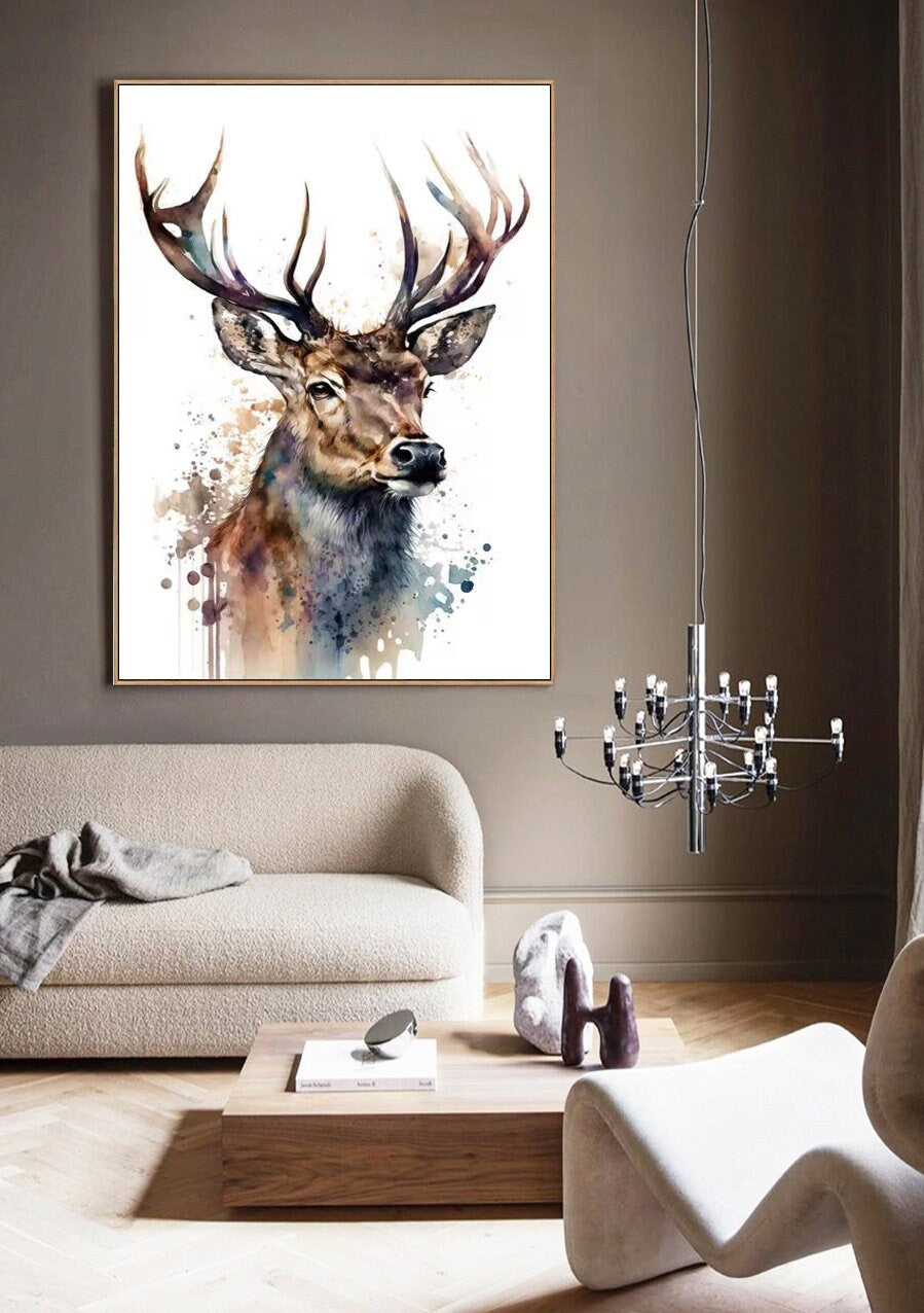 Large Abstract Deer Oil Painting on Canvas, Original Hand-painted Stag Canvas Wall Art, Modern Animal Painting for Living Room, Home Décor