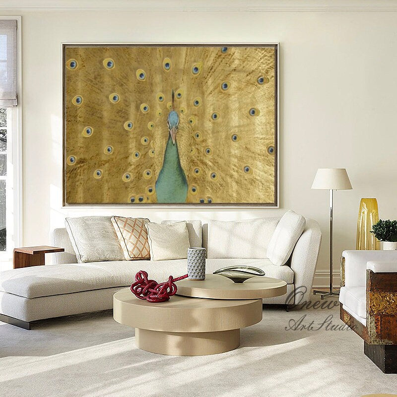 Hand Painted Peacock Acrylic Painting on Canvas, Large Abstract Peacock Canvas Wall Art, Original Animal Wall Art for Living Room,home Décor