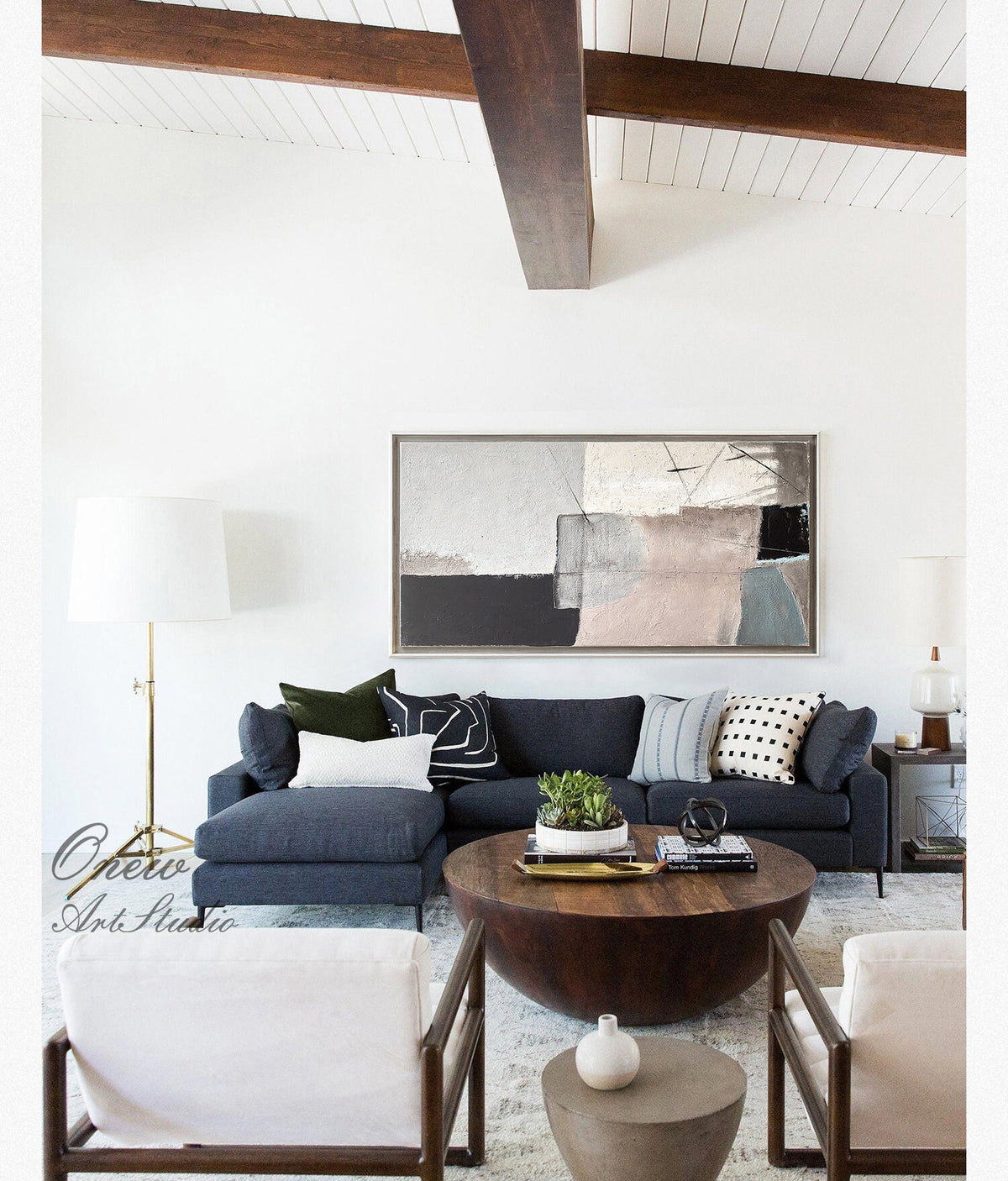 Large Abstract Canvas Wall Art, Original Geometric Oil Painting on Canvas, Modern Minimalist Textured Wall Art for Living Room, Home Décor