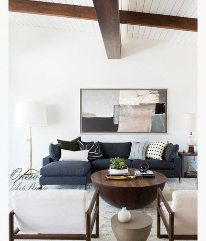 Large Abstract Canvas Wall Art, Original Geometric Oil Painting on Canvas, Modern Minimalist Textured Wall Art for Living Room, Home Décor