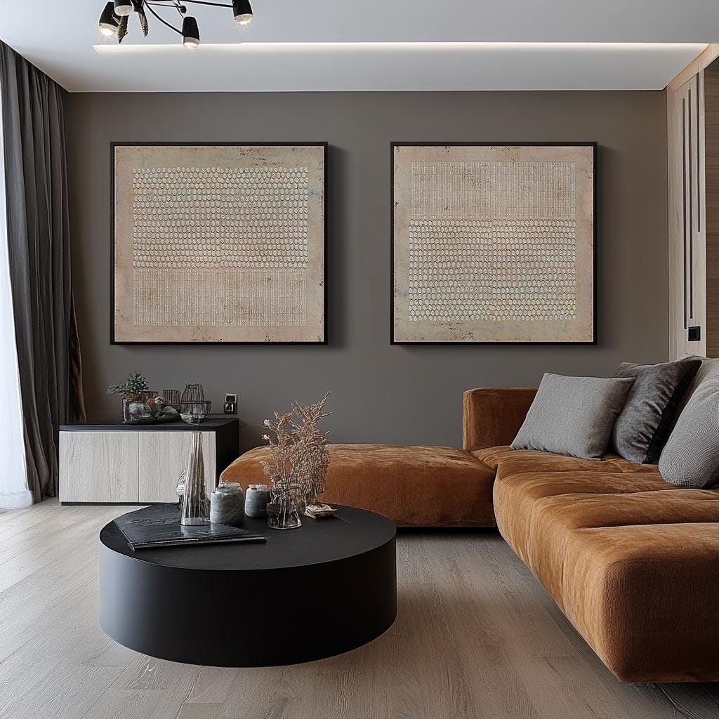 Textured Wabi Sabi Wall Art Set of 2 Brown Plaster Canvas for Living Room