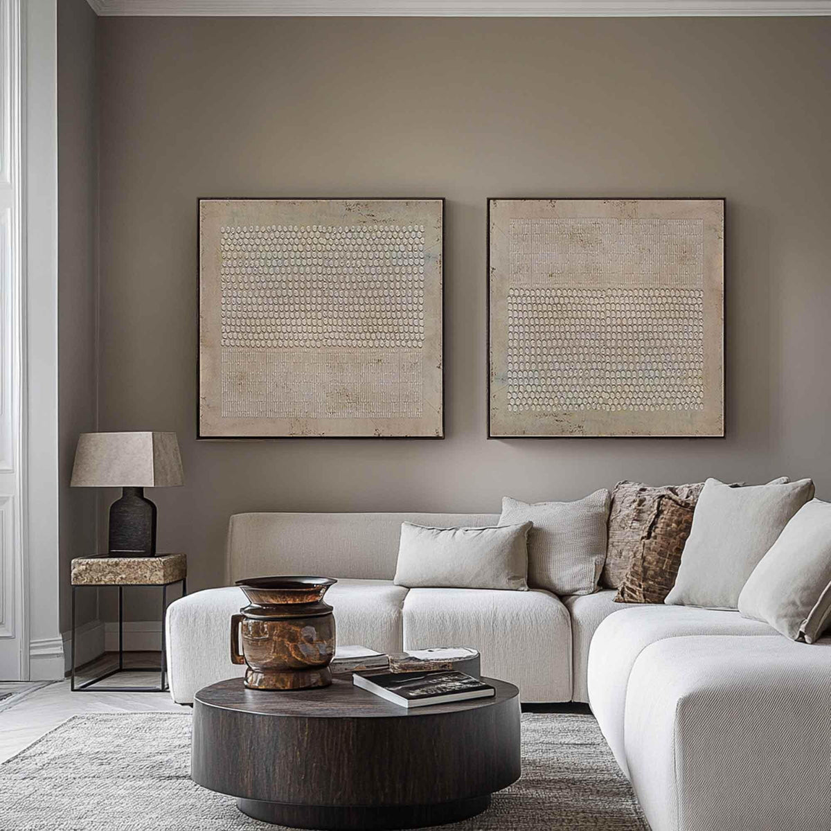 Textured Wabi Sabi Wall Art Set of 2 Brown Plaster Canvas for Living Room