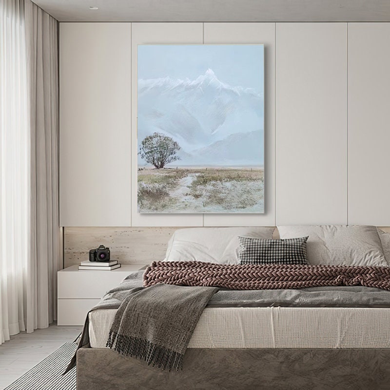 Large Abstract Landscape Oil Painting on Canvas, Original Snowy Mountain Canvas Wall Art, Modern Nature Wall Art for Living Room, Home Décor