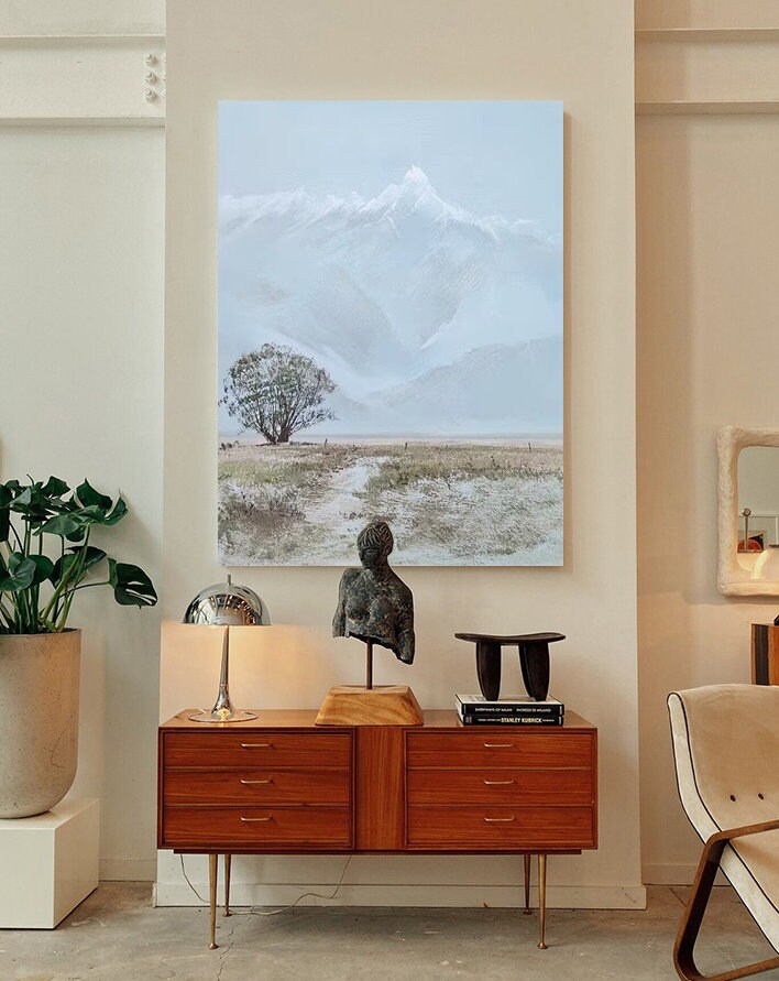 Large Abstract Landscape Oil Painting on Canvas, Original Snowy Mountain Canvas Wall Art, Modern Nature Wall Art for Living Room, Home Décor