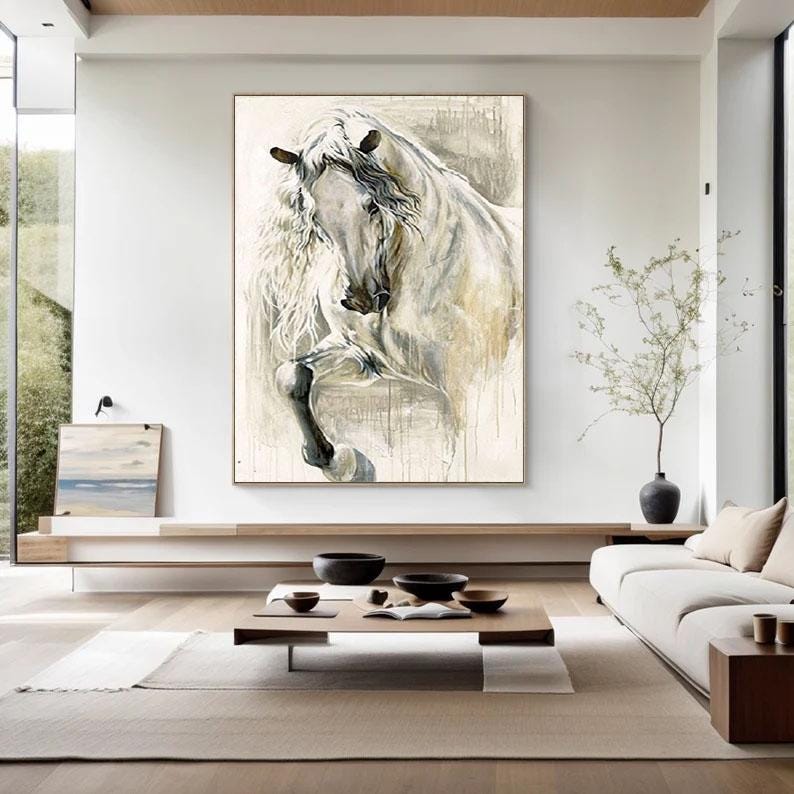 Abstract Horse Oil Painting – Minimalist Animal Wall Art – Abstract Animal Art