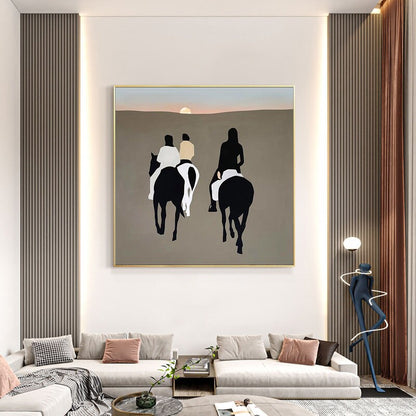 Abstract Horse Riding Oil Painting, Original Hand-painted Horse Riding Canvas Wall Art, Modern Landscape Painting for Living Room,home Décor