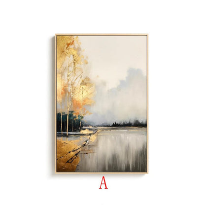 Large Abstract Landscape Oil Painting on Canvas, Original Golden Trees Canvas Wall Art, Modern Forest Wall Art for Living Room, Home Décor
