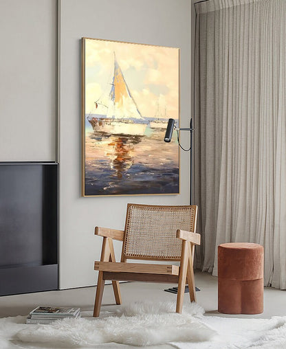 Abstract Sailboats Oil Painting on Canvas, Original Seascape Canvas Wall Art, Ocean Canvas Art, Modern Nautical Oil Painting for Living Room