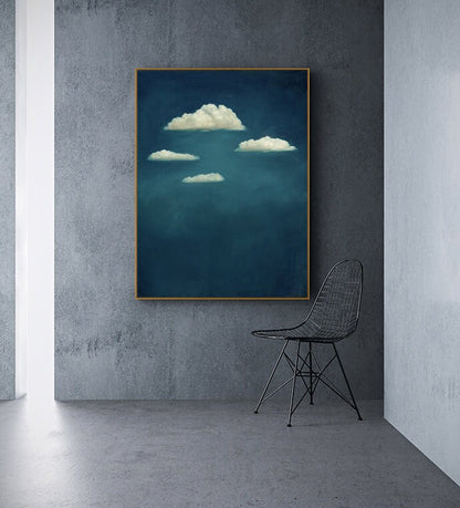 Abstract Cloud and Night Sky Oil Painting on Canvas, Original Blue and White Canvas Wall Art, Large Celestial Cloud Painting for Living Room