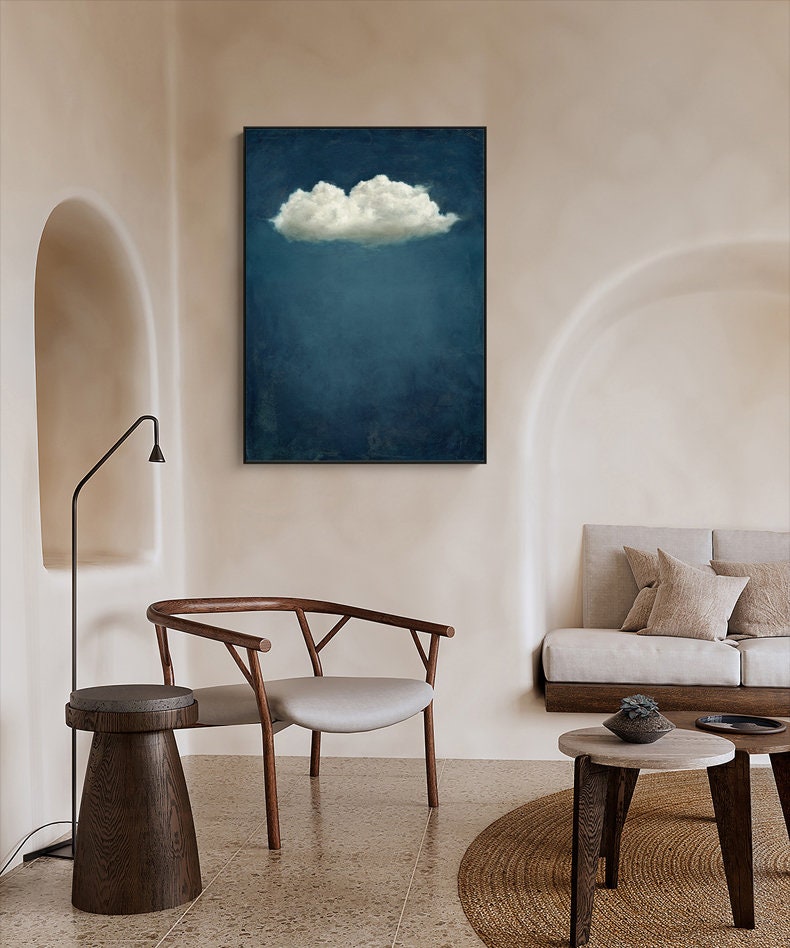 Abstract Cloud and Night Sky Oil Painting on Canvas, Original Blue and White Canvas Wall Art, Large Celestial Cloud Painting for Living Room