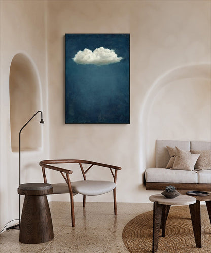 Abstract Cloud and Night Sky Oil Painting on Canvas, Original Blue and White Canvas Wall Art, Large Celestial Cloud Painting for Living Room
