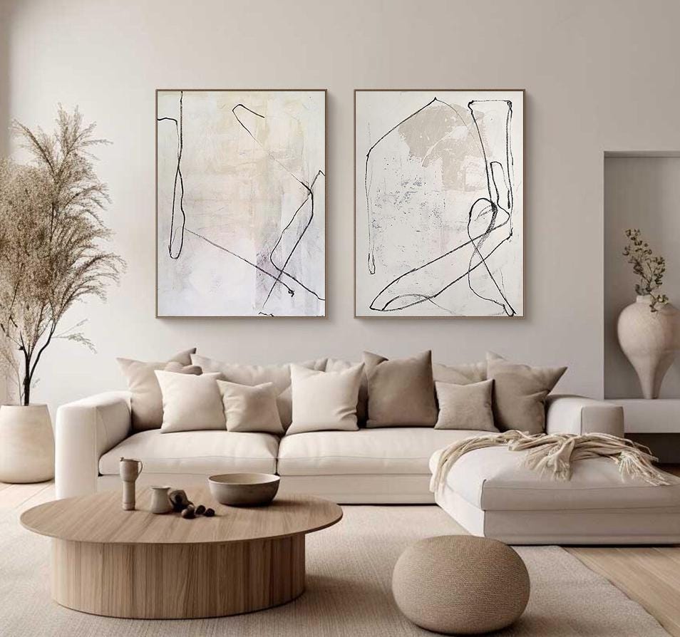 Set Of 2 Beige Painting Set Of 2 Beige Minimalist Painting Beige and white – Abstract Painting