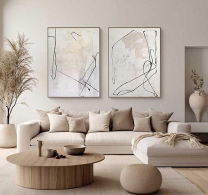 Set Of 2 Beige Painting Set Of 2 Beige Minimalist Painting Beige and white – Abstract Painting