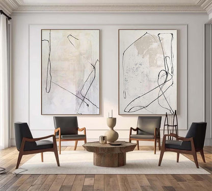 Set Of 2 Beige Painting Set Of 2 Beige Minimalist Painting Beige and white – Abstract Painting