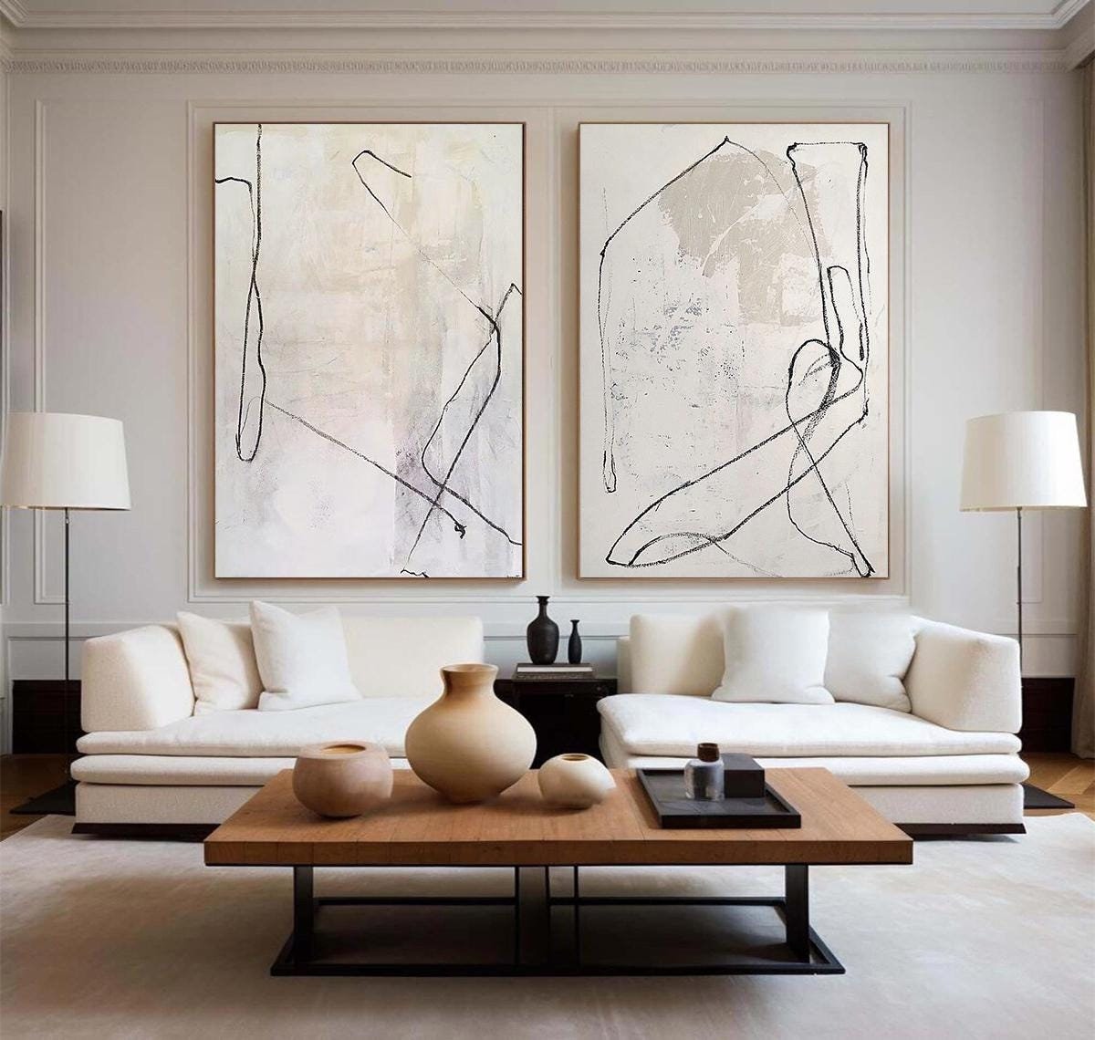 Set Of 2 Beige Painting Set Of 2 Beige Minimalist Painting Beige and white – Abstract Painting