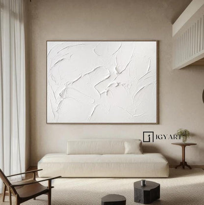 White Textured Wall Art – Minimalist Plaster Painting on Canvas – Abstract Painting