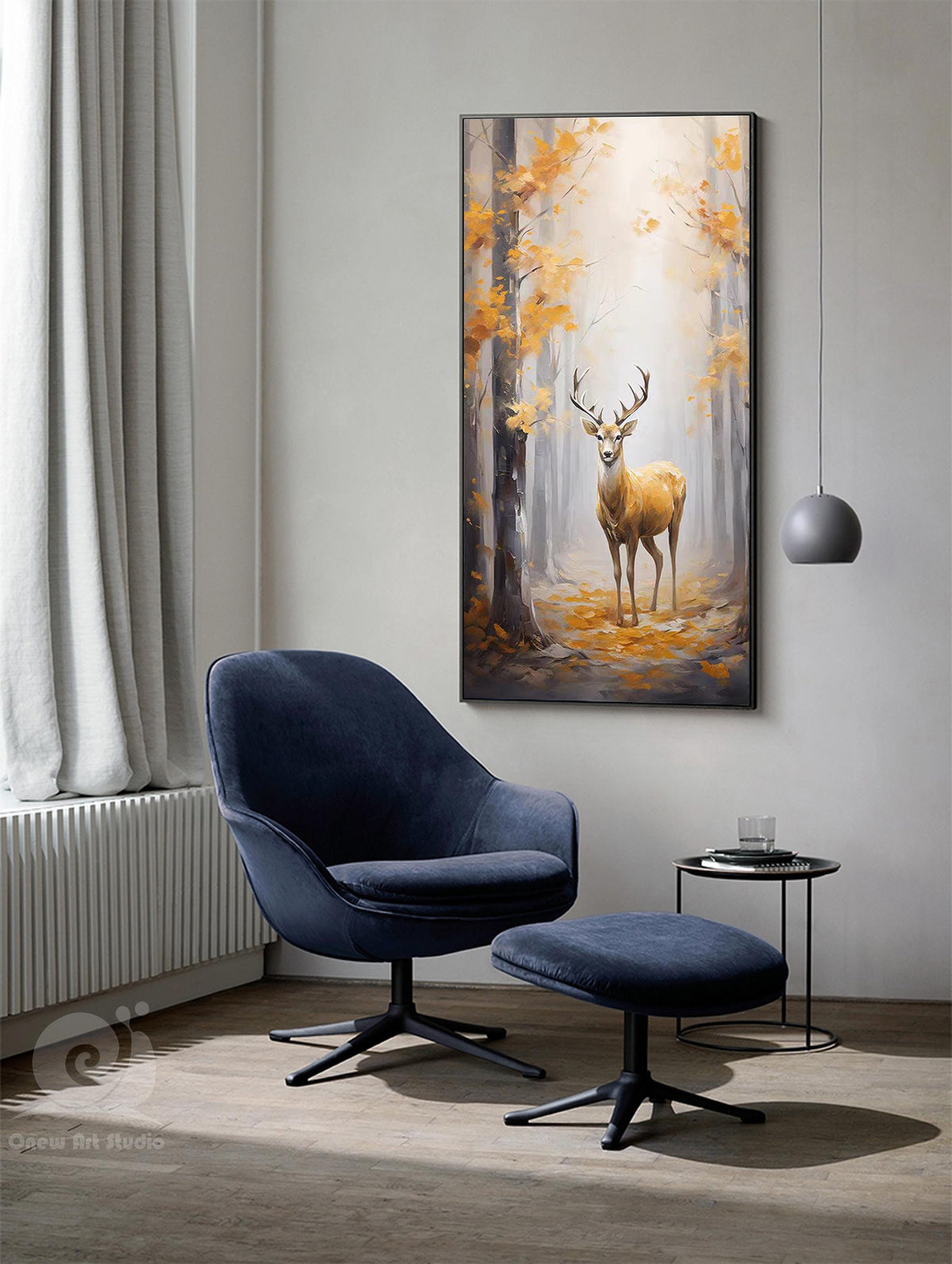 Large Original Forest and Deer Canvas Wall Art, Impressionist Landscape Oil Painting on Canvas,modern Tree and Stag Painting for Living Room