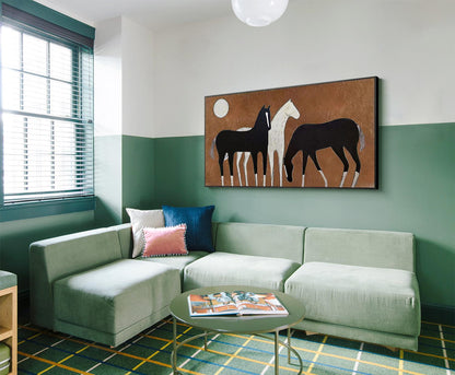 Abstract Black and White Horses Oil Painting on Canvas, Large Original Horse Canvas Wall Art, Modern Animal Painting for Living Room Bedroom