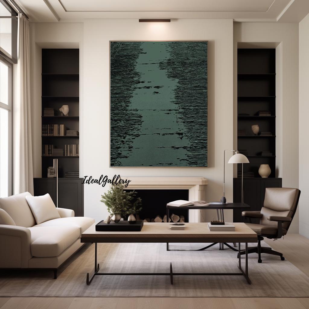 Large Sage Green Abstract Painting – Minimalist Wall Art
