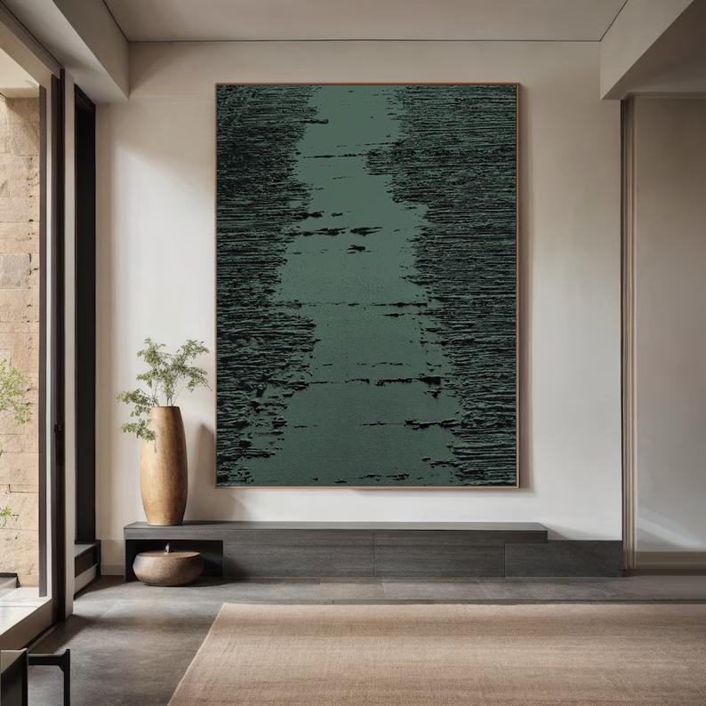 Large Sage Green Abstract Painting – Minimalist Wall Art