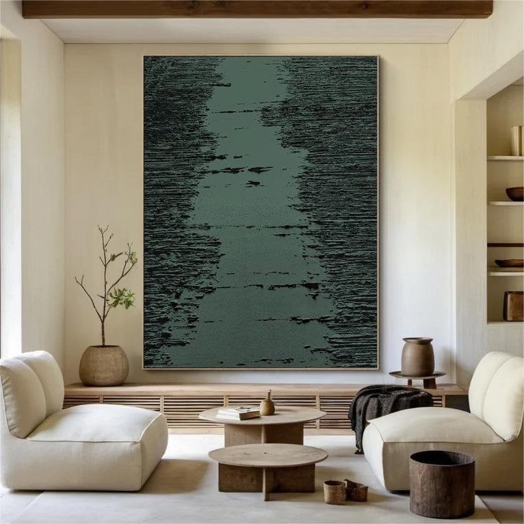 Large Sage Green Abstract Painting – Minimalist Wall Art