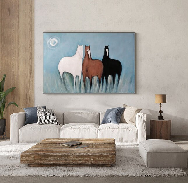 Large Abstract Horses Oil Painting on Canvas, Original Hand-painted Horse Canvas Wall Art, Modern Animal Painting for Living Room,home Décor