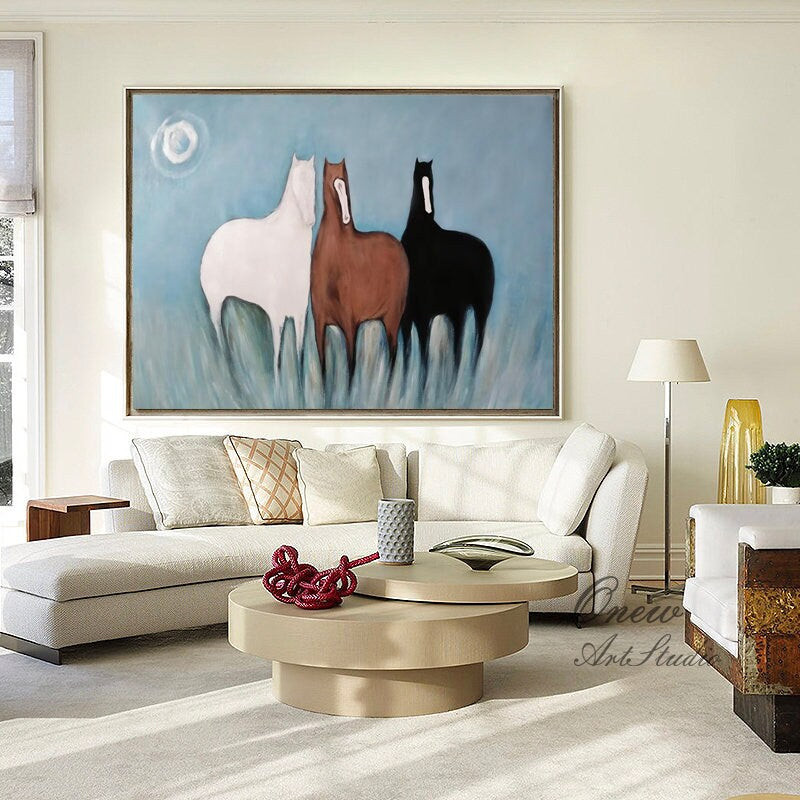 Large Abstract Horses Oil Painting on Canvas, Original Hand-painted Horse Canvas Wall Art, Modern Animal Painting for Living Room,home Décor