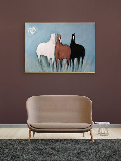 Large Abstract Horses Oil Painting on Canvas, Original Hand-painted Horse Canvas Wall Art, Modern Animal Painting for Living Room,home Décor