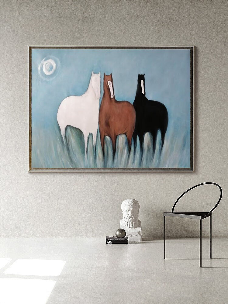 Large Abstract Horses Oil Painting on Canvas, Original Hand-painted Horse Canvas Wall Art, Modern Animal Painting for Living Room,home Décor