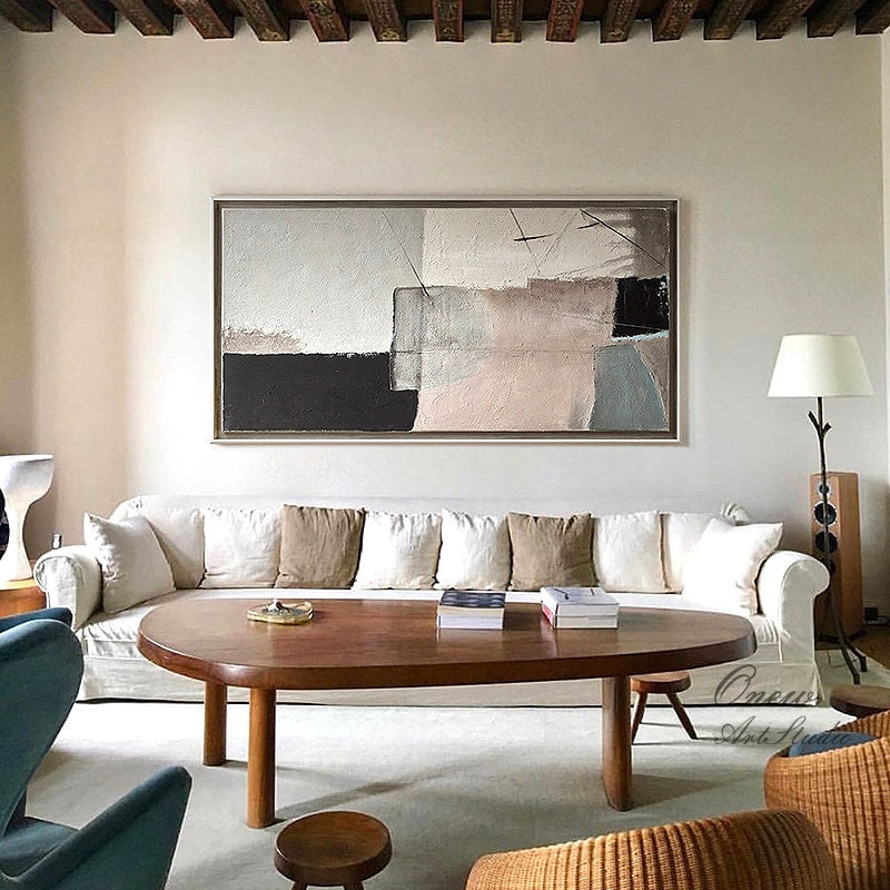 Large Abstract Canvas Wall Art, Original Geometric Oil Painting on Canvas, Modern Minimalist Textured Wall Art for Living Room, Home Décor