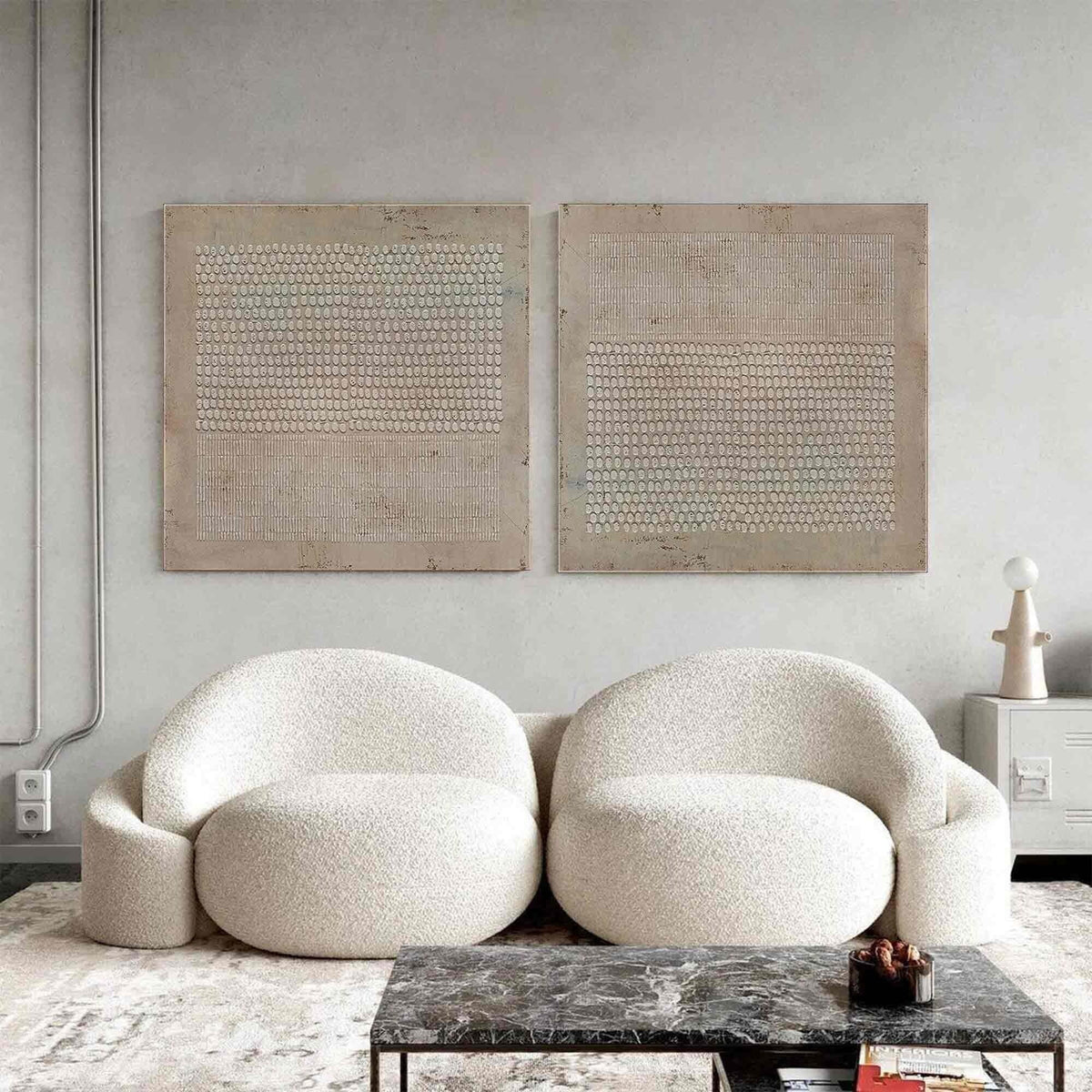 Textured Wabi Sabi Wall Art Set of 2 Brown Plaster Canvas for Living Room