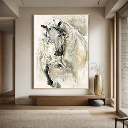 Abstract Horse Oil Painting – Minimalist Animal Wall Art – Abstract Animal Art
