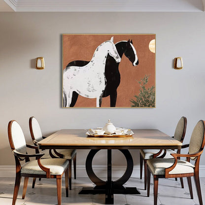 Abstract Black and White Horses Oil Painting on Canvas, Large Original Horse Canvas Wall Art, Modern Animal Painting for Living Room Bedroom