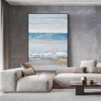 Abstract Seascape Oil Painting on Canvas, Original Beach and Sea Waves Canvas Wall Art, Modern Ocean Wall Art for Living Room, Home Décor