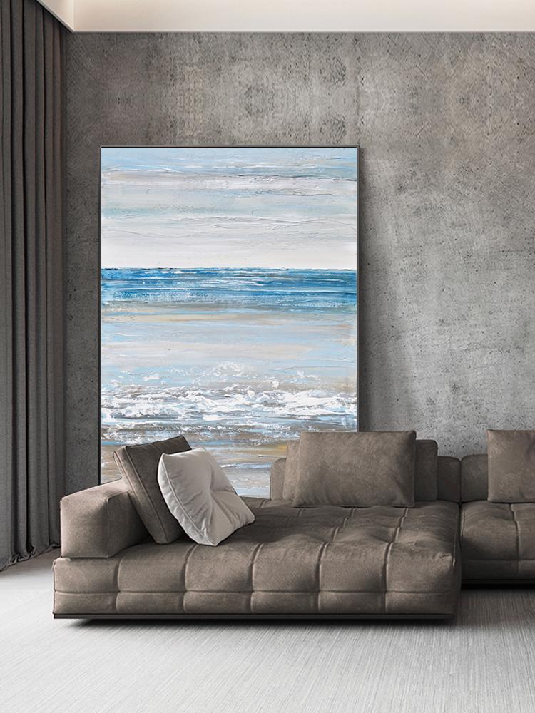 Abstract Seascape Oil Painting on Canvas, Original Beach and Sea Waves Canvas Wall Art, Modern Ocean Wall Art for Living Room, Home Décor