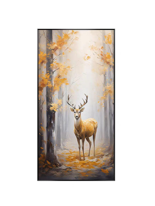Large Original Forest and Deer Canvas Wall Art, Impressionist Landscape Oil Painting on Canvas,modern Tree and Stag Painting for Living Room