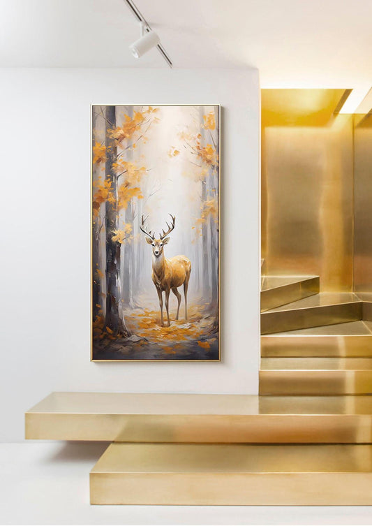 Large Original Forest and Deer Canvas Wall Art, Impressionist Landscape Oil Painting on Canvas,modern Tree and Stag Painting for Living Room
