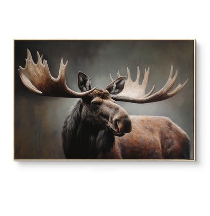 Classical Bull Moose Oil Painting on Canvas, Hand-painted Antlers Wildlife Canvas Art, Modern Animal Wall Art for Living Room, Home Décor