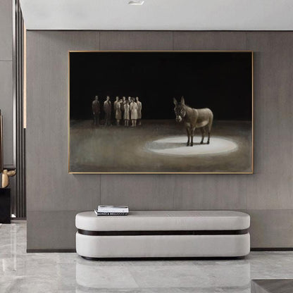 Classical Donkey Oil Painting on Canvas, Large Original Donkey Canvas Wall Art, Modern Hand-painted Animal Painting for Living Room