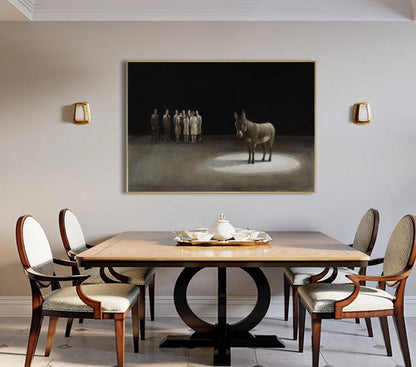 Classical Donkey Oil Painting on Canvas, Large Original Donkey Canvas Wall Art, Modern Hand-painted Animal Painting for Living Room
