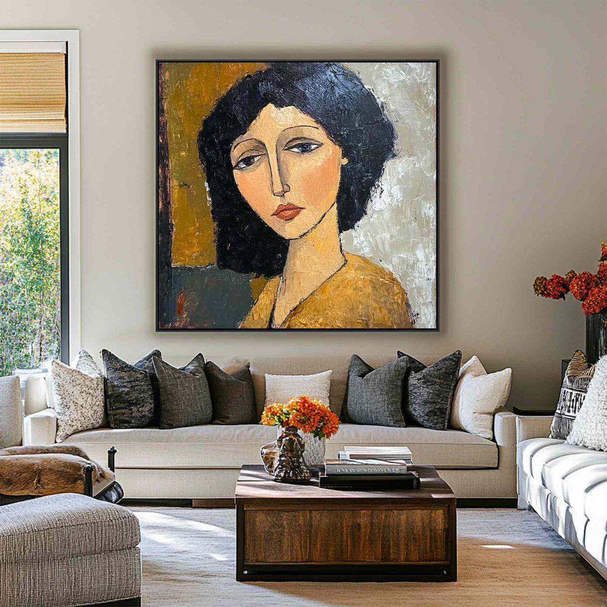 Woman Portrait Wall Art Modernist Abstract Figure Canvas Painting for Living Room Decor