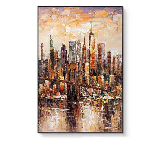 Original Brooklyn Bridge Canvas Wall Art, Large Abstract New York Cityscape Oil Painting on Canvas,modern Manhattan Painting for Living Room