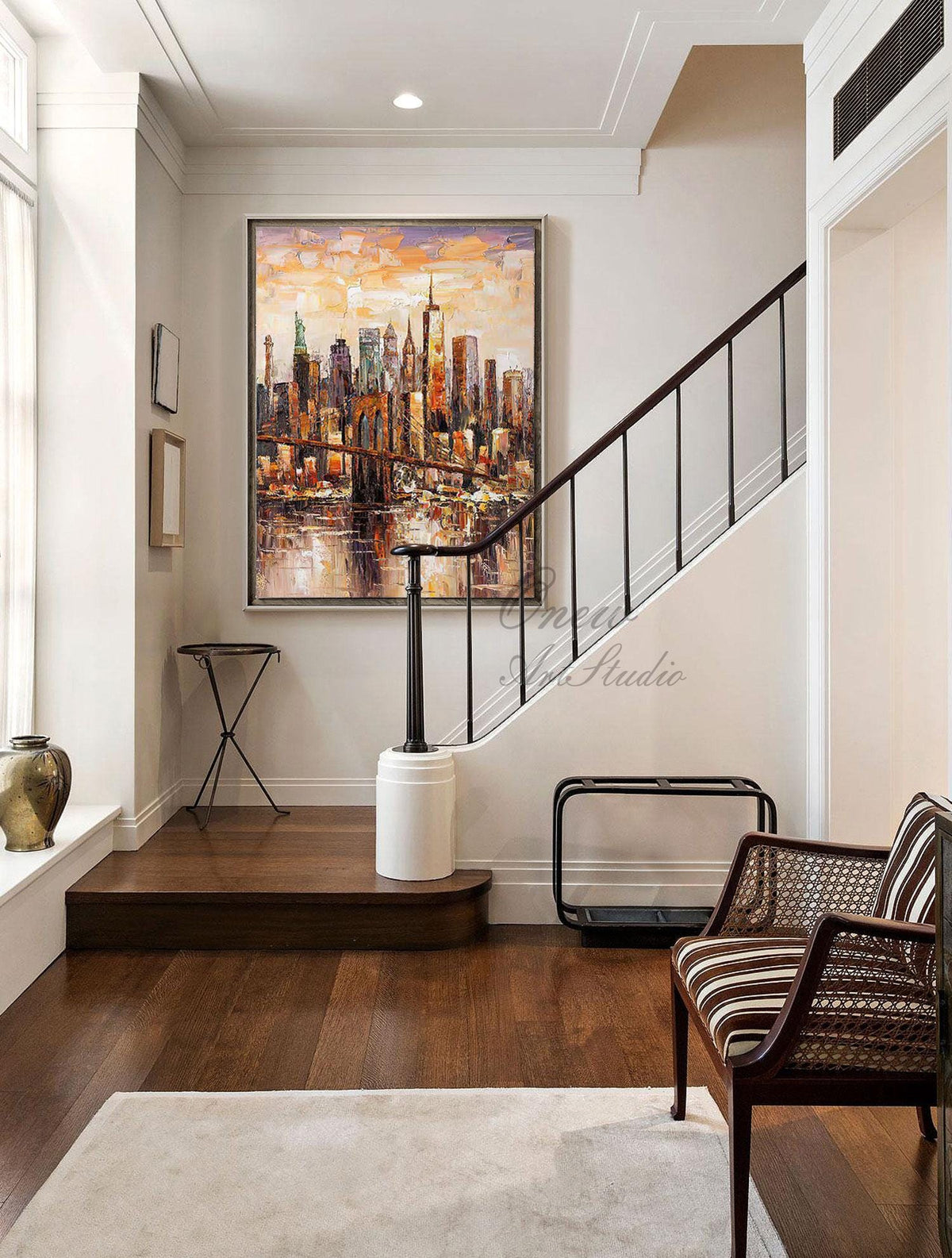 Original Brooklyn Bridge Canvas Wall Art, Large Abstract New York Cityscape Oil Painting on Canvas,modern Manhattan Painting for Living Room