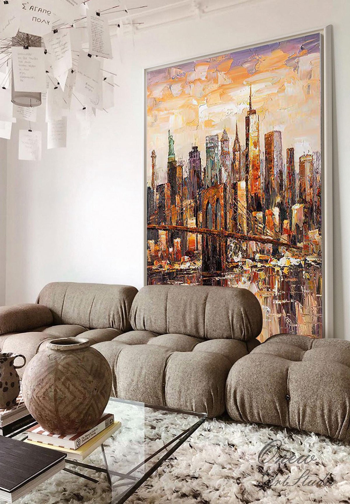 Original Brooklyn Bridge Canvas Wall Art, Large Abstract New York Cityscape Oil Painting on Canvas,modern Manhattan Painting for Living Room