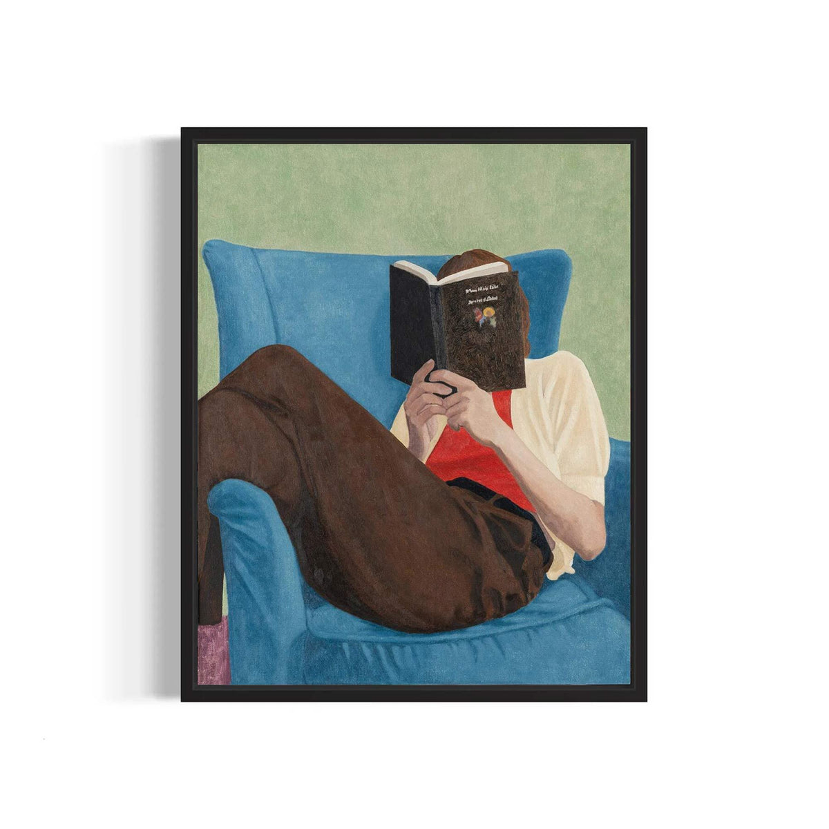 Book Lover Wall Art Blue Chair Figure Canvas Painting for Cozy Modern Bedroom Decor