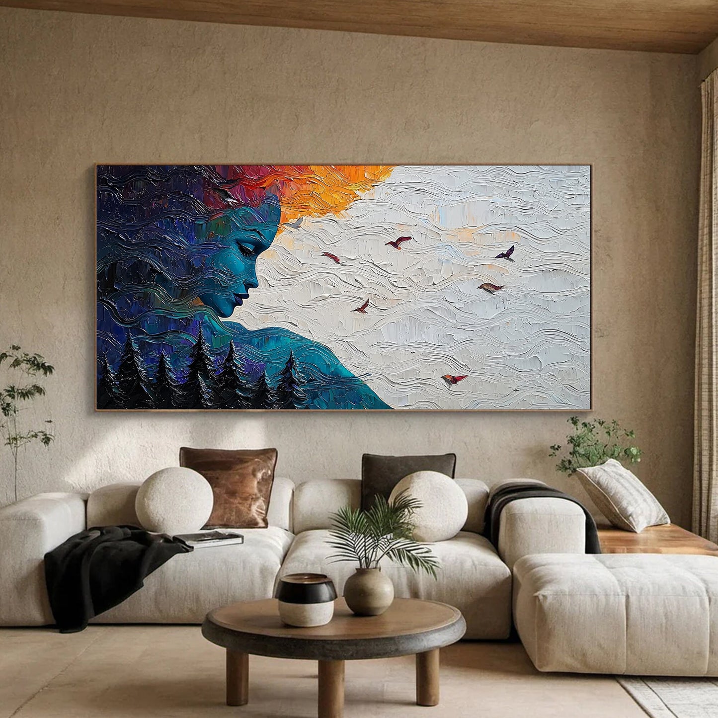 Impasto Woman Portrait Painting, Textured Nature Art, 3D Canvas Wall Decor – Female Figure Portrait Wall Art | Impasto Hand-P