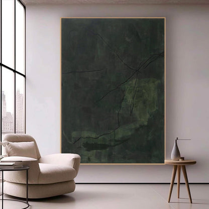 Large Dark Green Abstract Wall Art Wabi Sabi Canvas Painting for Living Room Decor