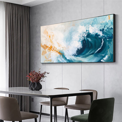 Original – Blue and Gold Ocean Wave Seascape Wall Art | Abstract Textured Hand-Painted Painting, view 2
