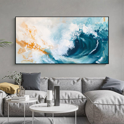 Original – Blue and Gold Ocean Wave Seascape Wall Art | Abstract Textured Hand-Painted Painting, view 5